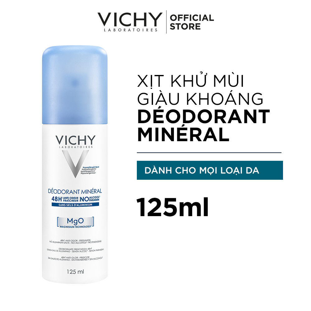 Xịt khử mùi & khô thoáng vùng da dưới cánh tay giàu khoáng Vichy Deodorant Mineral