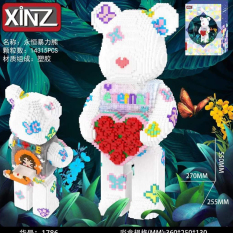 lego bearbrick gấu ôm tim hoa eternal cỡ lớn size to 55cm xinz đồ chơi xếp hình nano 3d cho bé chuẩn mẫu + búa