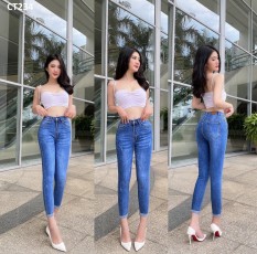 [HCM]Quần Jeans Nữ Quần Bò Nữ 9 Tấc Lai Lật Cào Lưng Cao Co Giãn Xuất Khẩu Cao Cấp