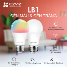 Bóng đèn EZVIZ LB1, Đèn Trắng Ngà hoặc Đèn màu (16 triệu màu), Kết nối WI-FI, Điều Khiển Từ Xa Qua Ứng Dụng Di Động, Cài đặt lịch trình & hẹn giờ, Tiết kiệm năng lượng–Hàng chính hãng–Bảo hành 1 năm