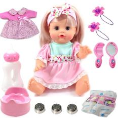 Búp Bê Em Bé, Biết Nói, Hát, Cười quà tặng xinh xắn dễ thương cho bé + (Tặng Phụ Kiện 11 Món) Hồng Nơ