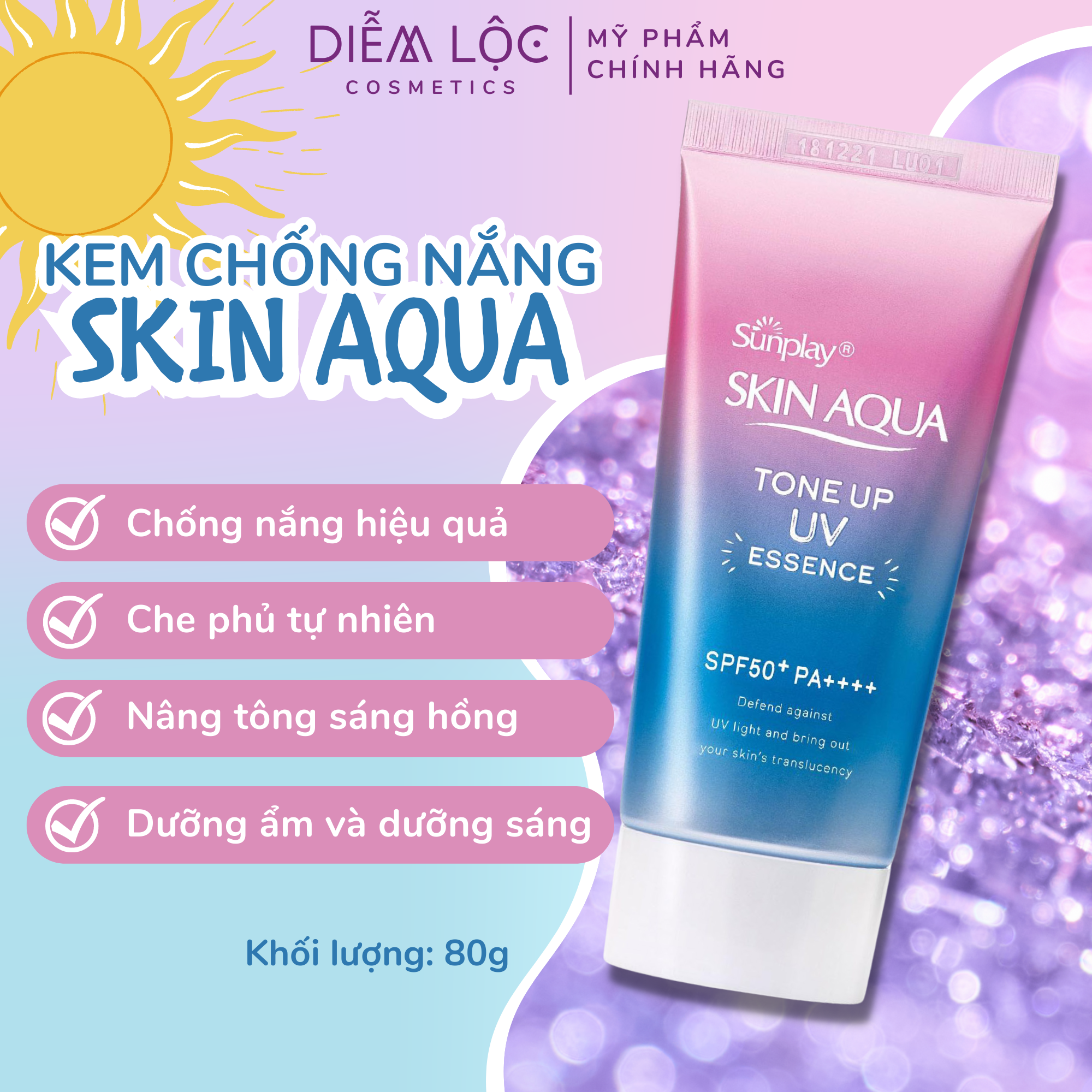 Kem chống nắng Skin Aqua Tone Up UV Lavender: Đánh bay tia UV và ngăn ngừa tác động của ánh nắng mặt trời – Diễm Lộc