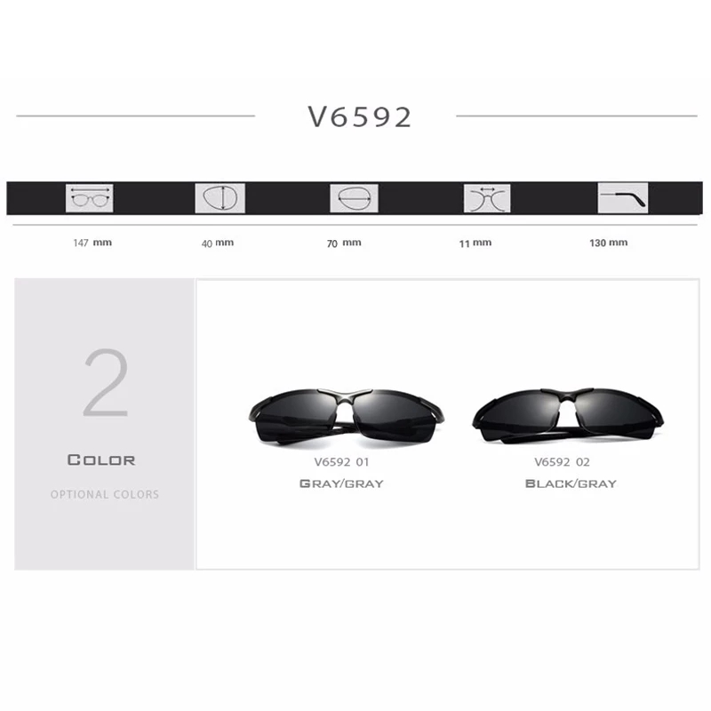 VEITHDIA Mens Sunglasses Polarized UV400 Lens Men Sun Glasses Aluminum Driving Glasses For Men 6592