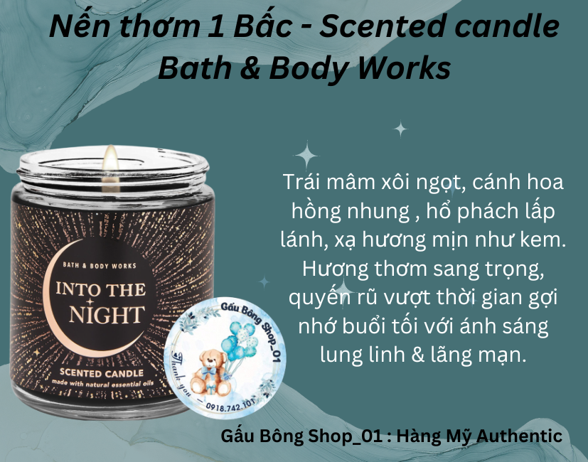 [Auth] Nến Thơm 1 Bấc Bath And Body Works Single Wick Candle Into The Night 198gr