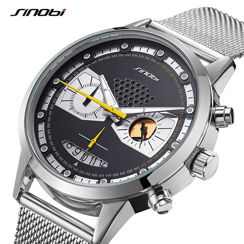 Sinobi Chronograph Man's Watches Creative Design Mens Quartz Wristwatches Stainless Steel Calender Gift Clock For Male