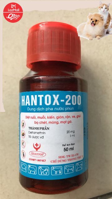 Orgo - Hantox 200 lọ 50ml Dung dịch pha phun diệt kiến dán ve ghẻ bọ chét mòng mạt gà...