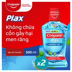Bộ đôi nước súc miệng Colgate diệt 99% vi khuẩn Plax bạc hà 500ml/chai