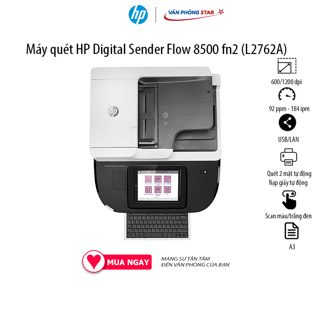 Máy quét HP Digital Sender Flow 8500 fn2 (L2762A) Quét phẳng, quét 2 mặt tự động, nạp giấy tự động...