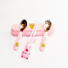 Bộ đũa thìa dĩa ăn dặm inox Happycat Hàn Quốc