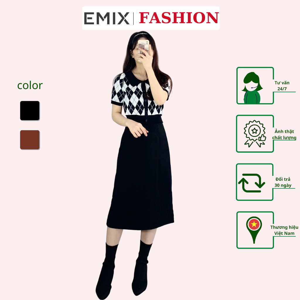Chân váy midi xẻ sau 809 EMIX (2 màu), dáng dài, cạp cao, khóa sau, vải tuytxi, mềm mịn, đứng dáng