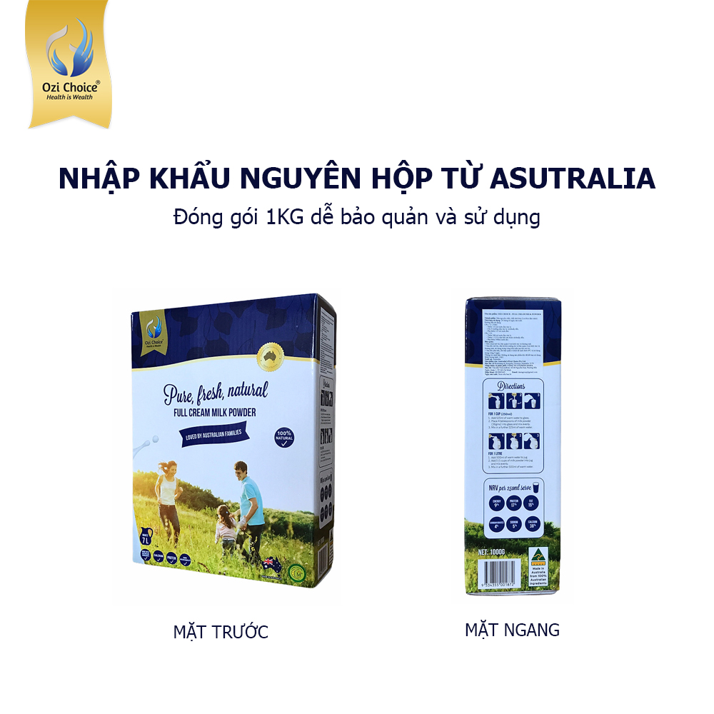 Sữa bột nguyên kem nhập khẩu Úc Ozi Choice hộp 1kg-dòng sữa bột nguyên kem giàu dinh dưỡng cho cả...