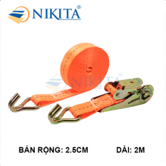 Dây chằng hàng, buộc hàng tăng đơ có móc, màu cam bản 2.5cm chiều dài 2-3-4-5-6m – NIKITA