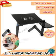 Bàn Laptop Nhôm Xoay 360 Độ Huy Tuấn Có Quạt Tản Nhiệt- Tặng Kèm Đế Di Chuột