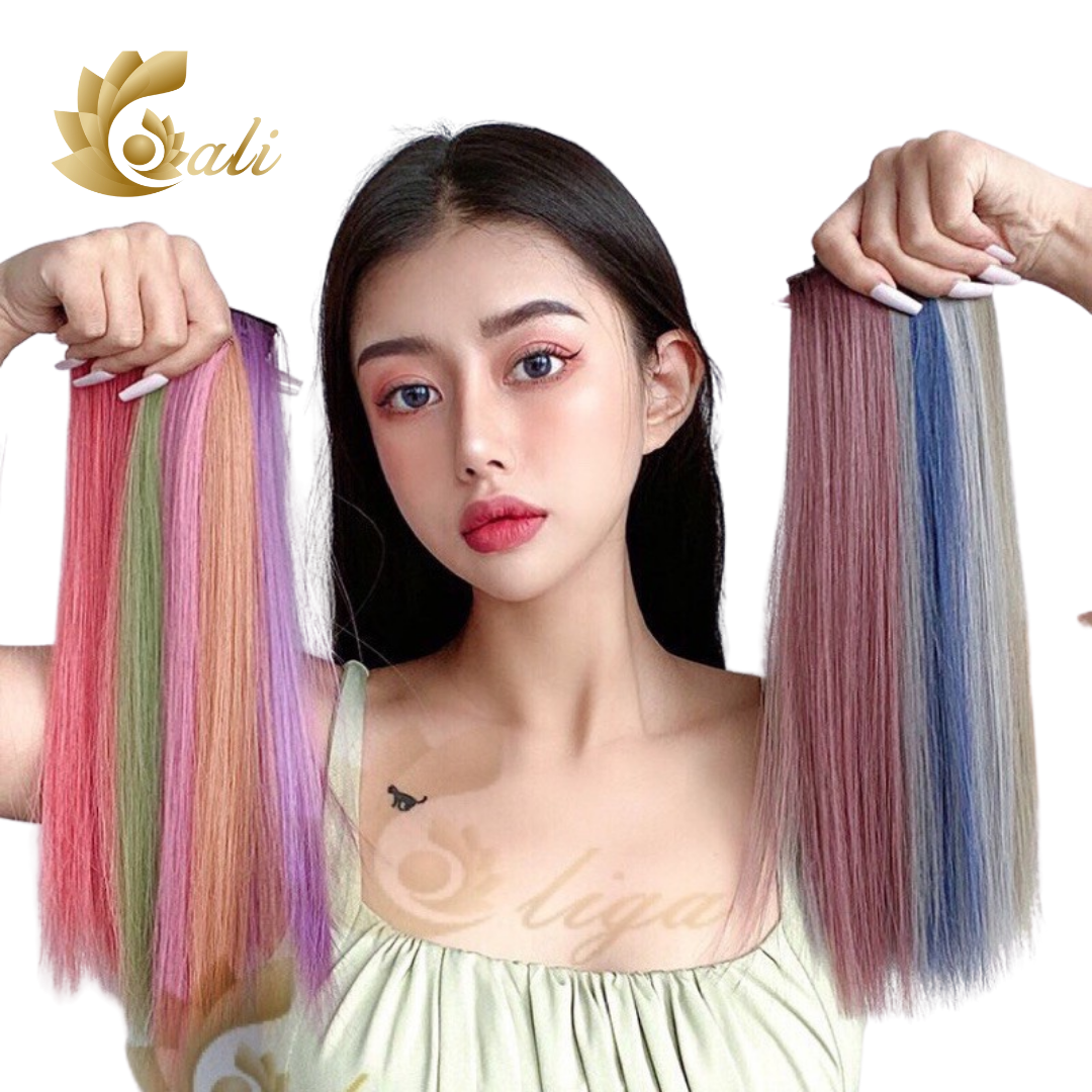 Tóc giả đẹp tóc kẹp dài thẳng light 60cm lọn nhiều màu phong cách Hàn Quốc Galistore