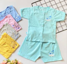 Bộ quần áo sơ sinh cotton Thái Hà Thịnh | Mẫu Tay Ngắn Cài Nút Giữa Màu | Size 1 – 5 cho bé sơ sinh – 12 kg| Chất vải thun cotton 100% xịn, đẹp, mềm, họa tiết xinh | Hàng Việt Nam| Áo sơ sinh| Quần sơ sinh |đồ bộ bé trai | đồ bộ bé gái| Quần áo trẻ em
