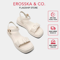 Erosska – Giày Sandal nữ đế xuồng quai nhún da mềm thoải mái cao 3cm màu kem – SB018