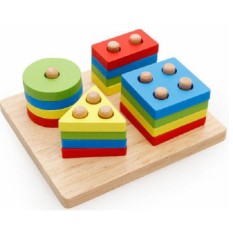 Bộ xếp hình montessori thả khối 4 cọc trụ bằng gỗ – đồ chơi gỗ