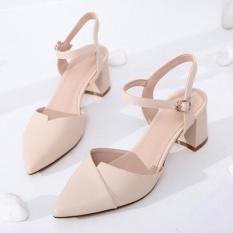 Sandal cao gót mũi nhọn 5p 2 màu kem và đen hàng thiết kế cực đep