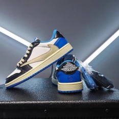 2023 New HOT 【Authentic】 NK* Travs- Scot- x Fragmet- x Ar- J0dn- 1 Low “Military- Blue-” Lightning Barb Men’s Sports Basketball Shoes Skateboard Shoes {F