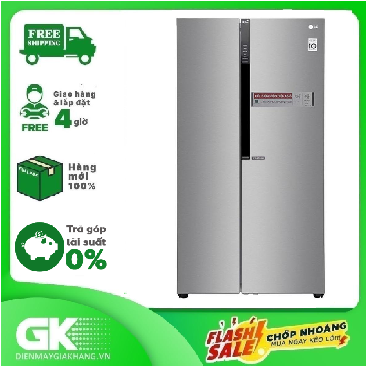 [Trả góp 0%]Tủ lạnh LG Inverter 613 lít GR-B247JDS