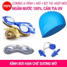 Kính bơi hiện đại 1153, mũ bơi trơn, bịt tai kẹp mũi POPO Collection mắt kính trong chống tia UV chống sương mờ