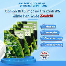Combo 10 Mặt nạ giấy trà xanh 3W Clinic Hàn Quốc Fresh Green Tea Mask Sheet dưỡng trắng da dưỡng ẩm giảm dầu mụn và mềm mịn da 23mlx10