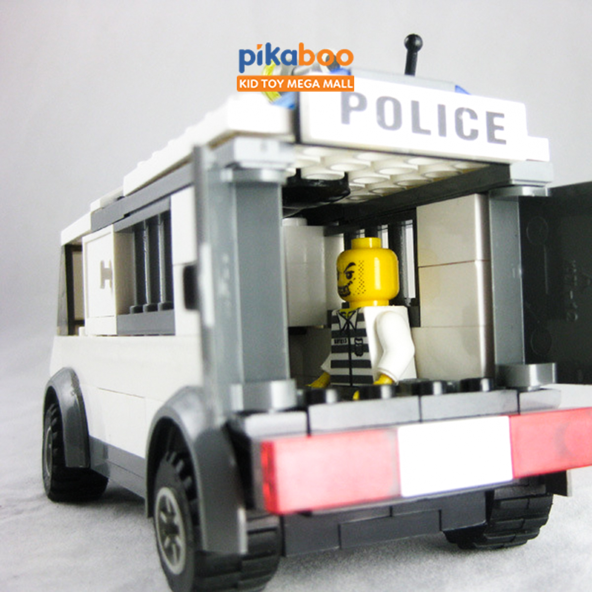 Đồ chơi lắp ráp xếp hình lego xe cảnh sát mở cánh cửa sau mở nóc xe cho bé trai...