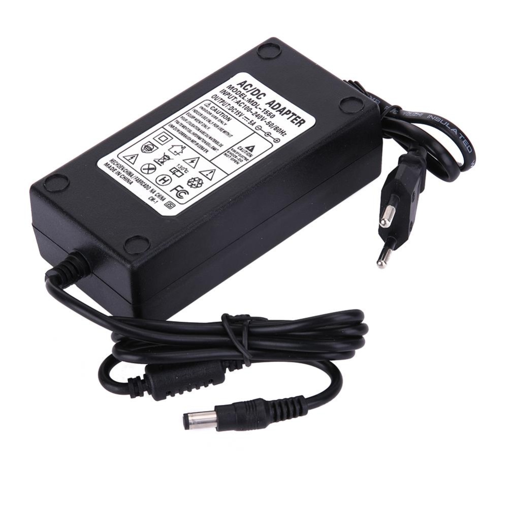15V 5A AC to DC Power Adapter Dual Cable Converter Universal 5.5x2.1-2.5mm(Black)-EU - intl