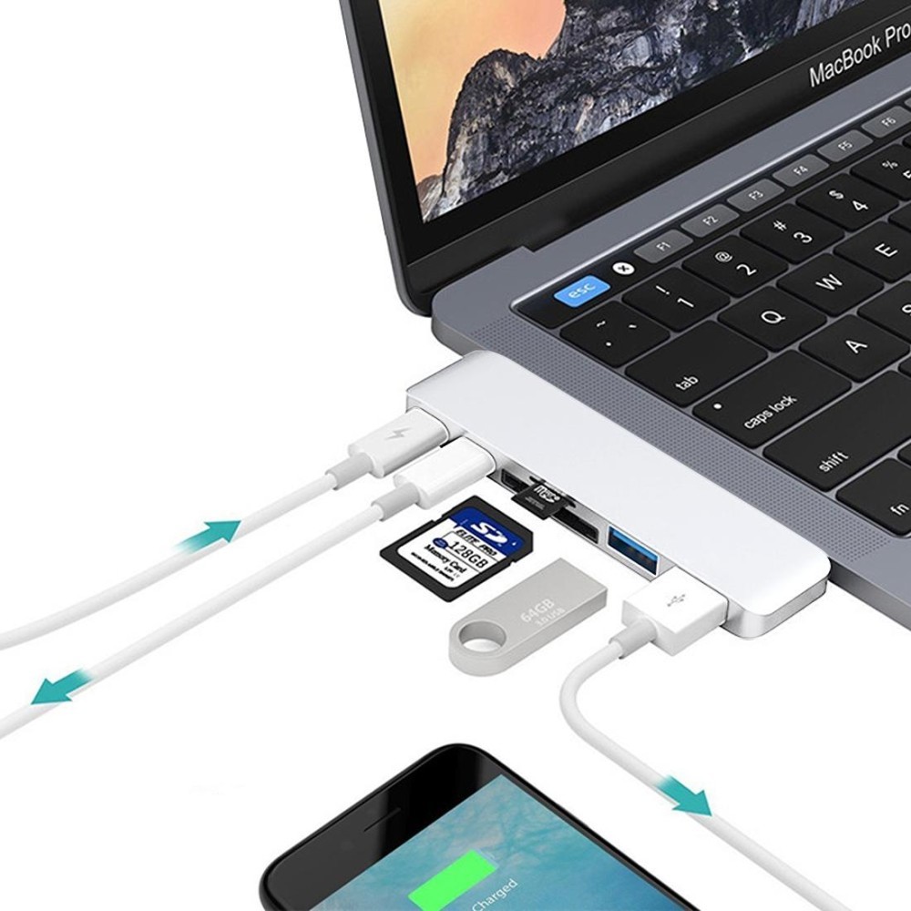 6 trong 1 Đa năng Hợp Kim Nhôm 5 Gbps Tốc Độ Truyền Kép USB-C/Loại C HUB Adapter với 2...