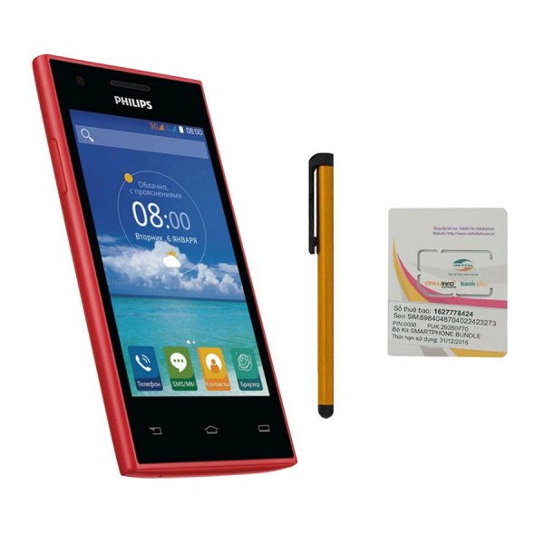 Bộ 1 Philips S309 4GB 2 Sim (Đen đỏ) + Bút cảm ứng Stylus Touch 1 đầu Pen-x + Sim Viettel