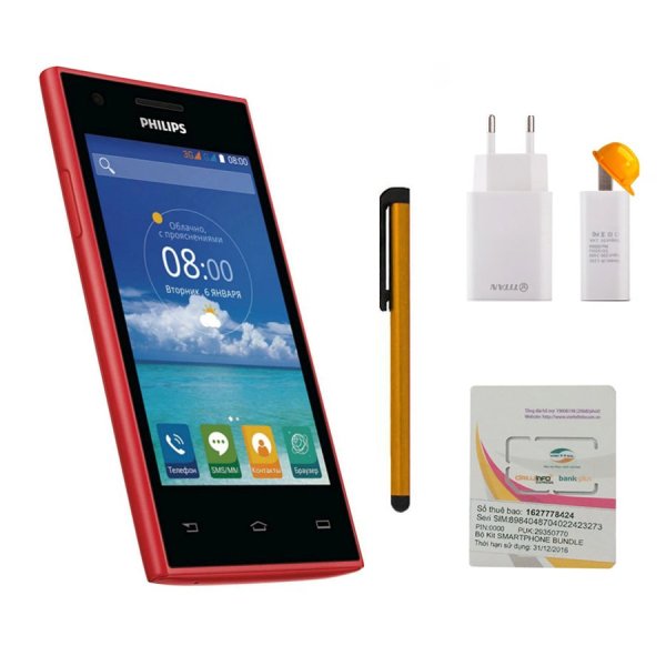 Bộ 1 Philips S309 4GB 2 Sim (Đen đỏ) + Bút cảm ứng Stylus Touch 1 đầu Pen-x + Sim Viettel + Sạc Nhanh Titan