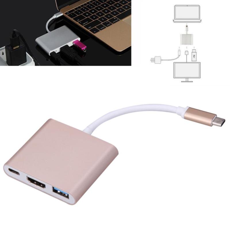 Bảng giá Bộ chuyển đổi điện áp Đầu cái Loại C 3.1 đến USB 3.0 +HDMI+Loại C cho Apple Macbook (Vàng)- quốc tế Phong Vũ