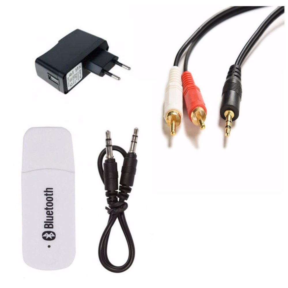 Bộ USB Bluetooth kết loa thường thành loa không dây (Đen) + Jack chuyển 3.5 sang AV + Adapter nguồn