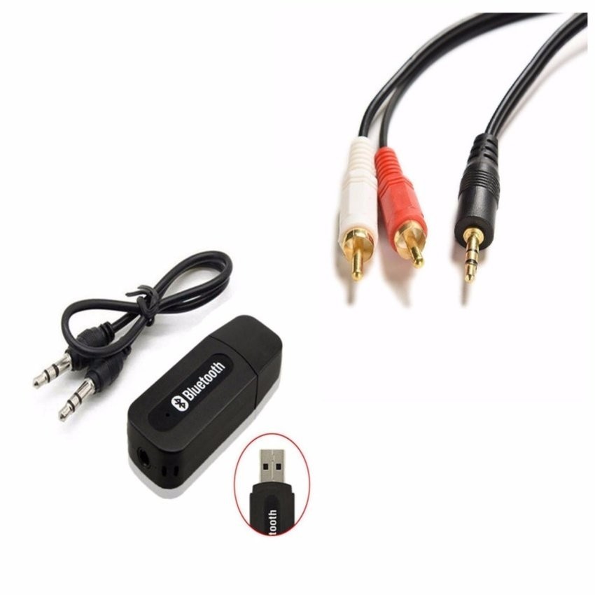 Bộ USB Bluetooth kết nối Loa Thường thành loa không dây (Đen) + Jack chuyển 3.5 sang AV