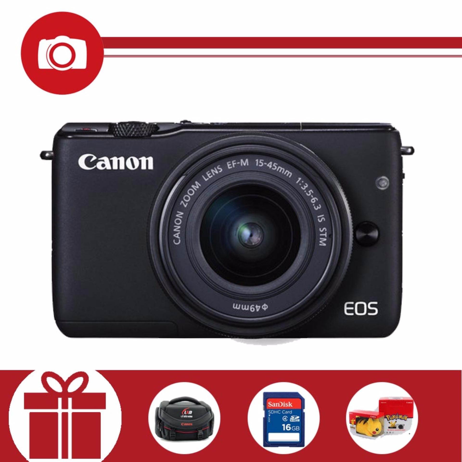 Canon EOS M10 18MP với Lens kit 15-45mm (Đen) - Tặng thẻ nhớ SD 16GB, túi đựng máy, Pikachu nhồi...
