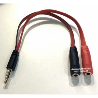 Cáp chuyển 3.5mm (Đực) ra 2 đầu audio và micro (Cái ) dùng cho tai nghe (Đen đỏ)  