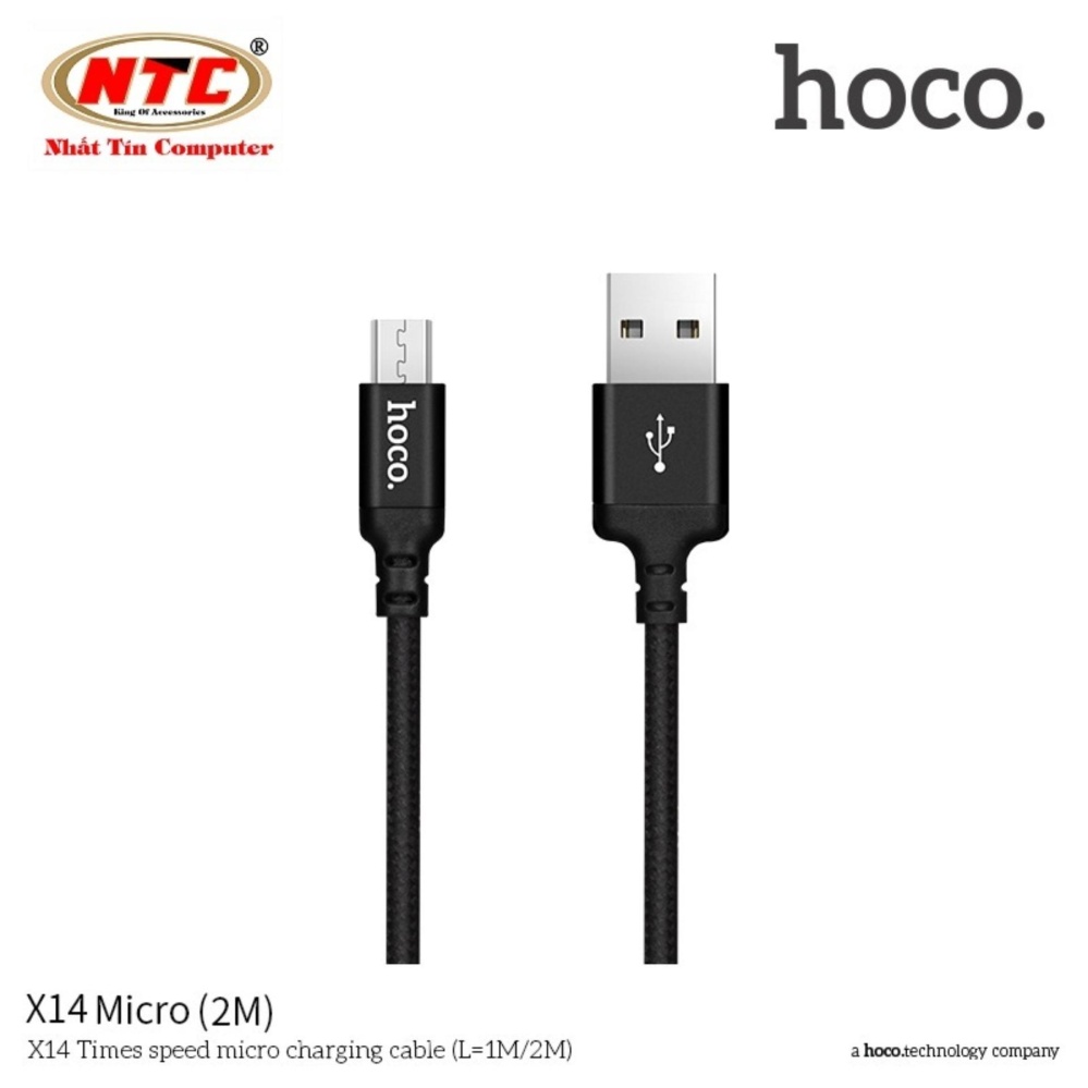 Cáp sạc dây dù Hoco X14 dài 2M - cổng microUSB (Hỗ trợ sạc nhanh) - Hãng phân phối chính...