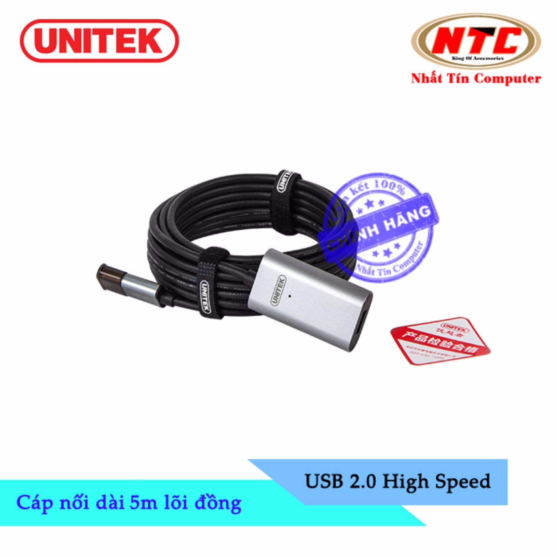 Cáp USB nối dài 2.0 Unitek Y-271 dài 5m lõi đồng - hỗ trợ tương thích ngược (Đen)