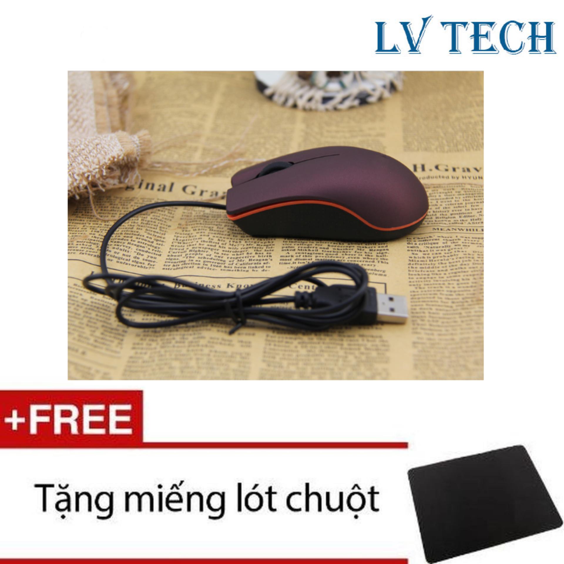Chuột quang có dây LVTech Mini M20 (Tím) + Tặng 1 tấm lót chuột