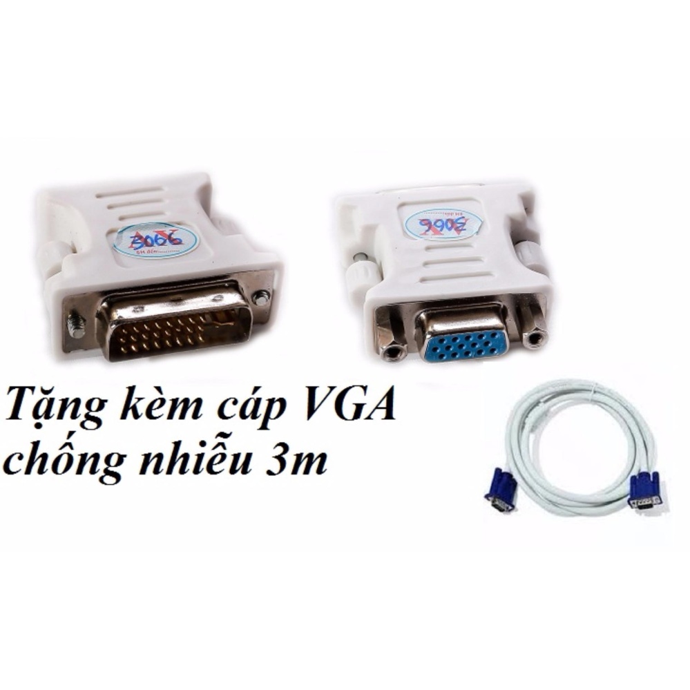 Đầu chuyển DVI (24+5) sang VGA tặng kèm cáp VGA 3m chống nhiễu, tiện lợi