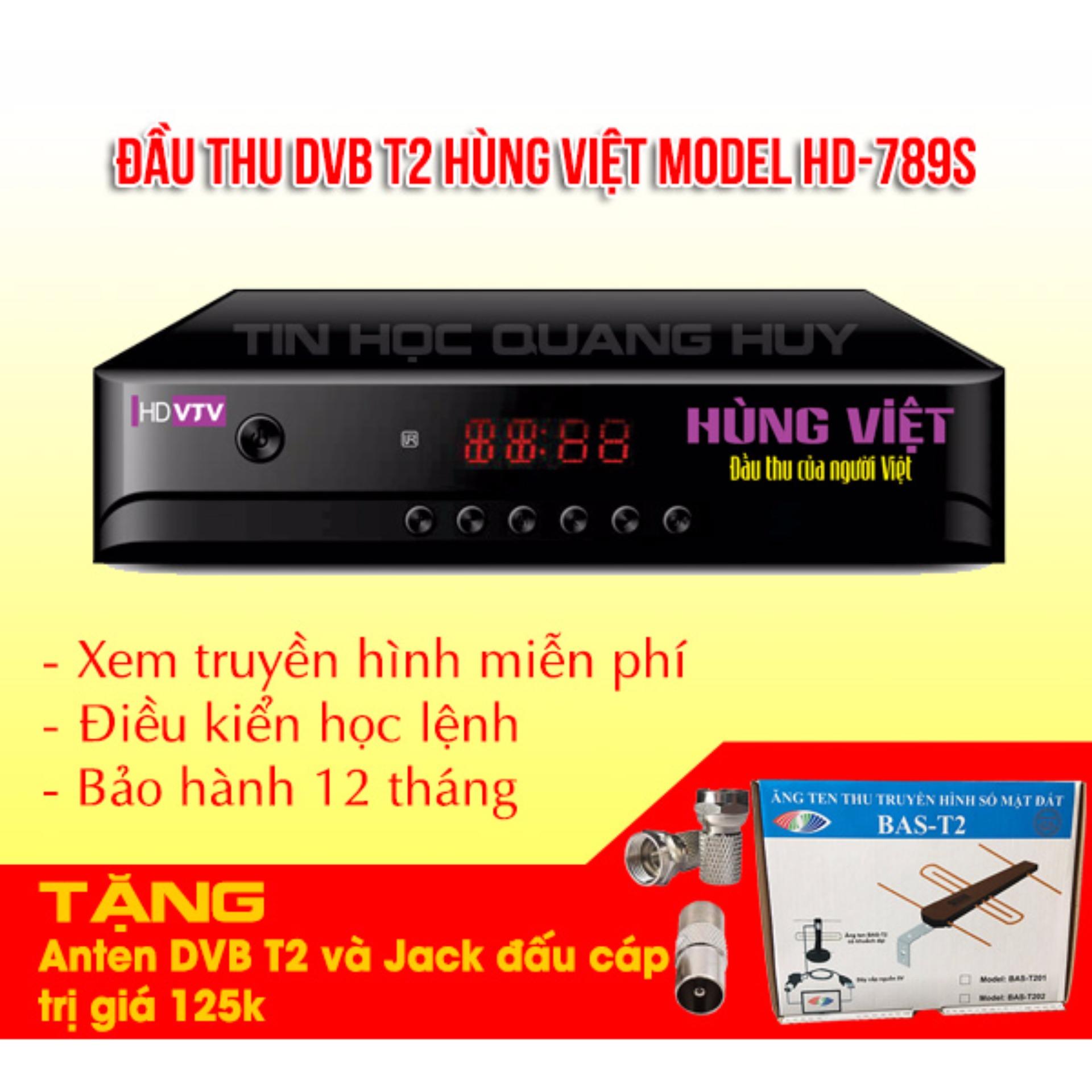 Đầu thu DVB T2 Hùng Việt HD 789s tặng anten khuếch đại và jack nối