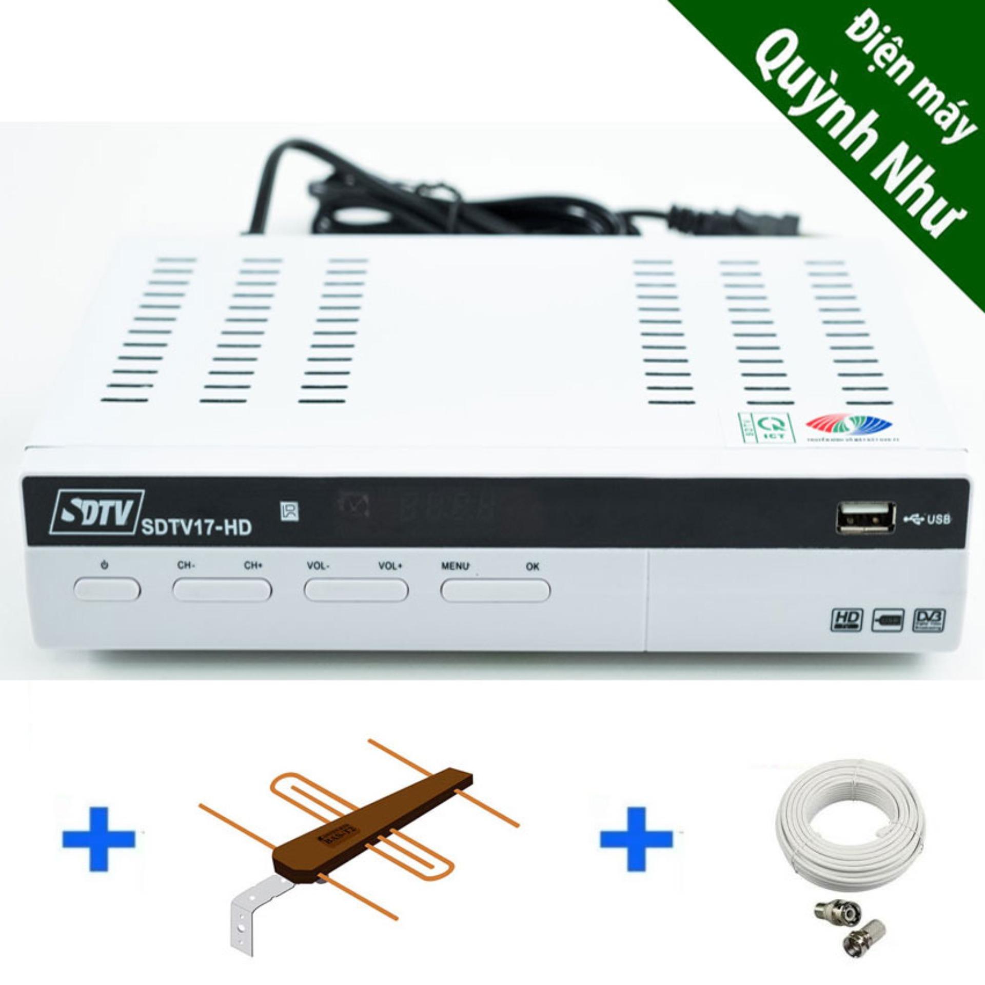 Đầu thu DVB T2 SDTV 17-HD (trắng) + tặng cáp HDMI + Anten BAS-T2 có khếch đại + 15m dây...