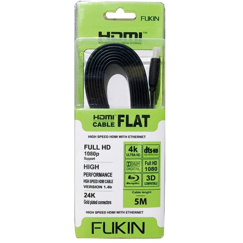 Hình ảnh Dây cáp HDMI v1.4 Full HD 1080p 3D 4K FLAT FUKIN dài 5m (Đen)