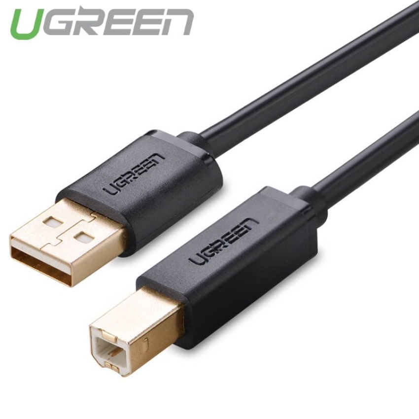 Dây máy in mạ vàng USB 2.0 chuẩn A đực sang chuẩn B đực dài 1.5M UGREEN US135 10350 (đen)