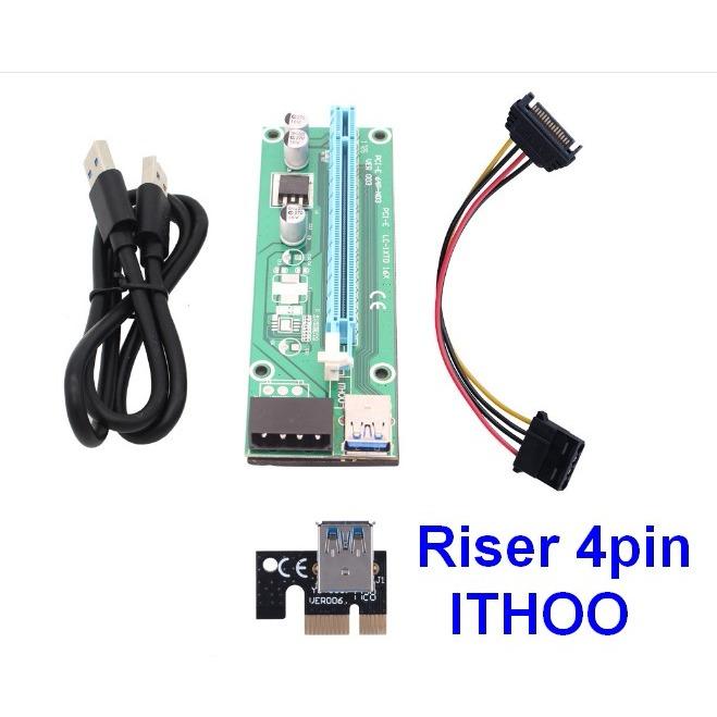 Dây Riser PCIe 1X TO 16X USB 3.0 loại nguồn 4pin (đời đầu)