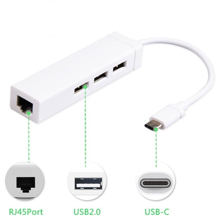 DEERWAY USB3.1 Type-C USB-C to RJ45 Gigabit Ethernet LANNetworkAdapter With 3 Port USB3.0 Hub - intl