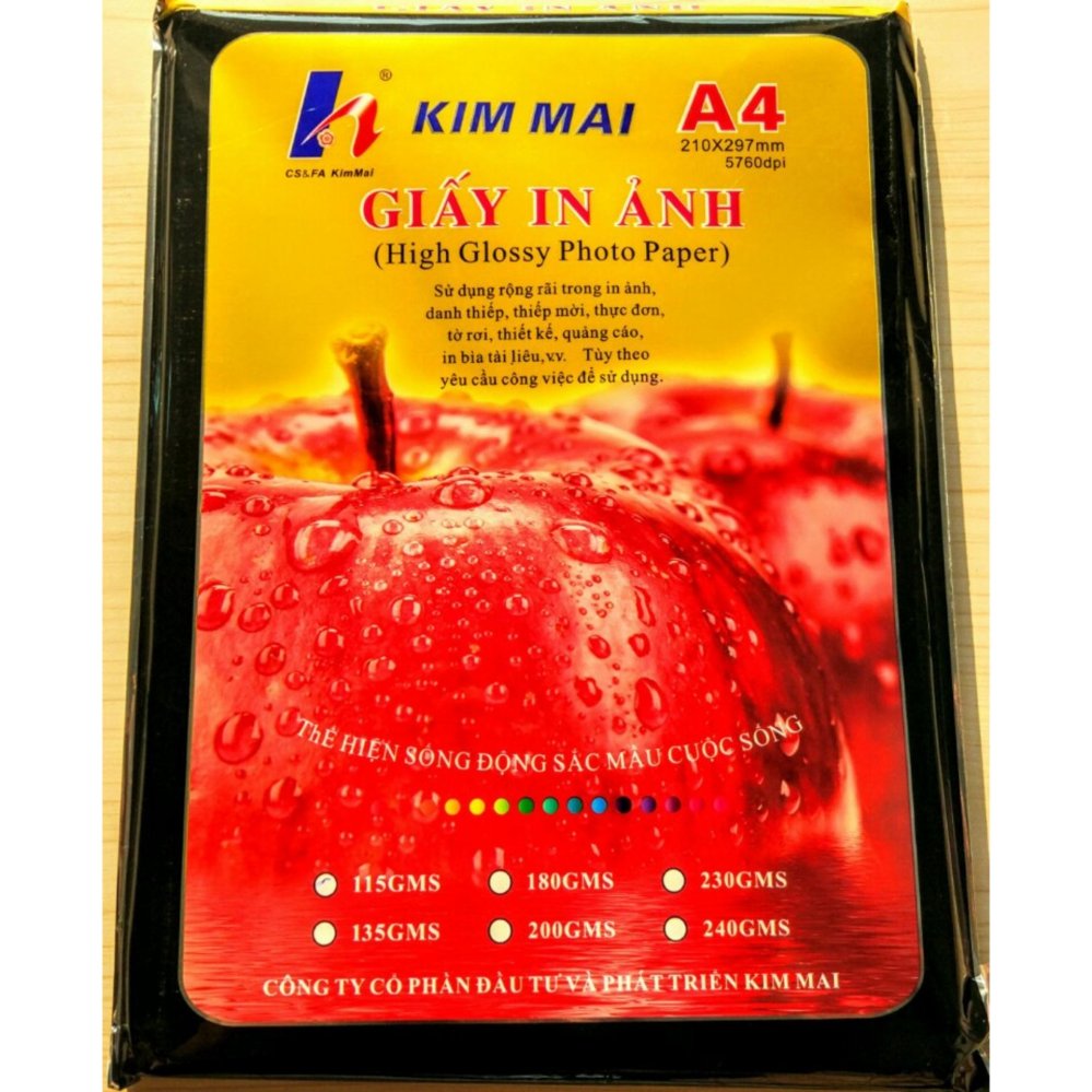 Giấy in ảnh Kim Mai 2 mặt bóng (glossy) 240g A4 50 tờ/xấp(Trắng)