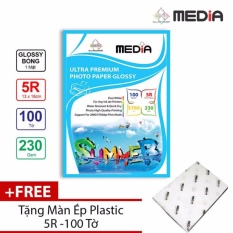 Giấy In Ảnh Media 1 Mặt Bóng (Glossy) 5R (13 x 18cm) 230gsm 100 Tờ + Màn Ép Plastic 100 Tờ