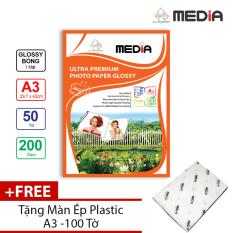 Giấy In Ảnh Media 1 Mặt Bóng (Glossy) A3 (29.7 x 42cm) 200gsm 50 tờ + Tặng Màn Ép Plastic 100 Tờ