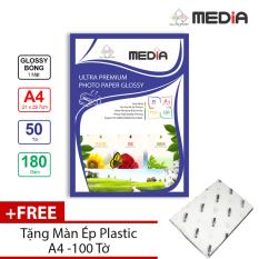 Giấy In Ảnh Media 1 Mặt Bóng (Glossy) A4 (21 x 29.7cm) 180gsm 50 tờ + Tặng Màn Ép Plastic 100 Tờ